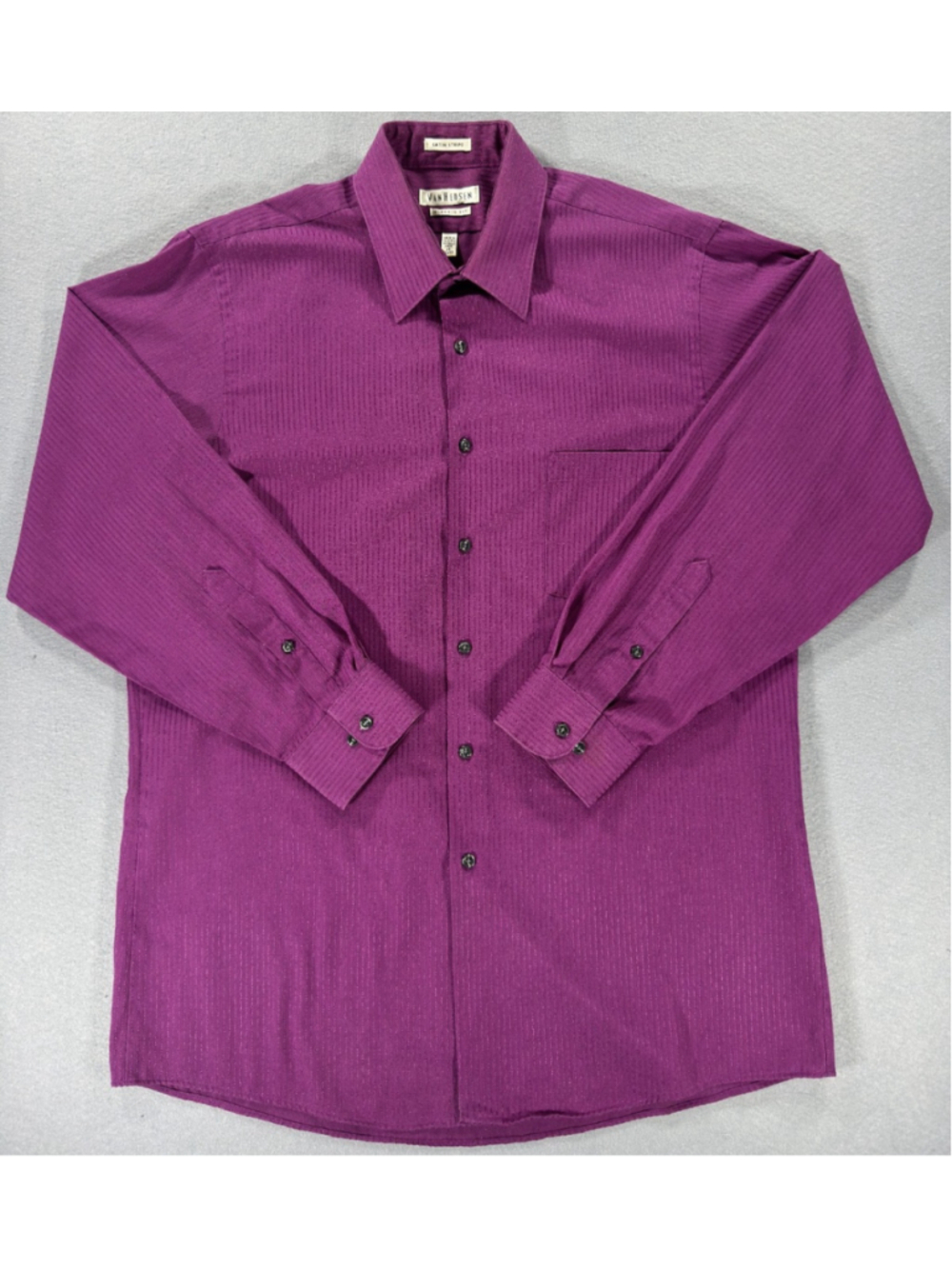 Van Heusen Dress Shirt Men 16 32/33 Purple Satin Stripe Classic Fit Wrinkle Free